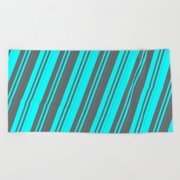[ Thumbnail: Cyan & Dim Gray Colored Lines Pattern Beach Towel ]