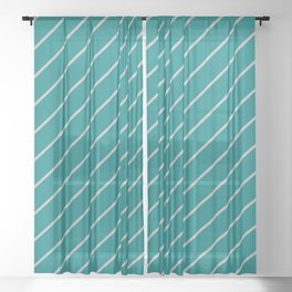 [ Thumbnail: Grey & Teal Colored Striped Pattern Sheer Curtain ]