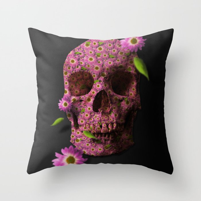 SKULL and FLOWERS Throw Pillow