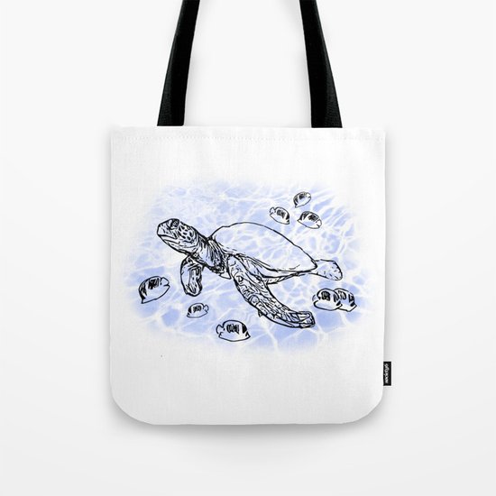 Sea Turtle with raccoon butterflyfish Tote Bag