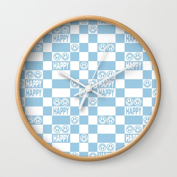 HAPPY Checkerboard (Morning Sky Light Blue Color) Wall Clock