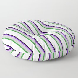 [ Thumbnail: Eye-catching Purple, Grey, Forest Green, Mint Cream, and Black Colored Lined/Striped Pattern Floor Pillow ]