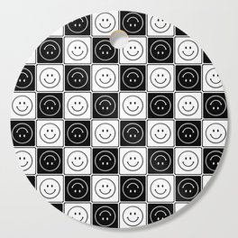 Checked Smiley Faces Pattern (Black & White) Cutting Board