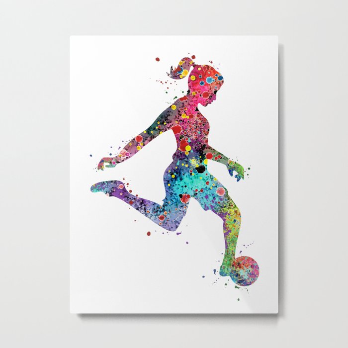 Girl Soccer Player Watercolor Sports Art Metal Print