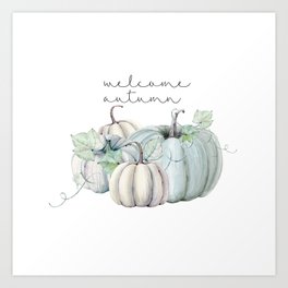 welcome autumn blue pumpkin Art Print