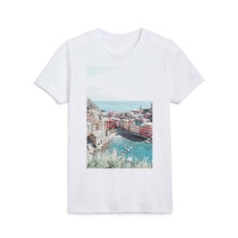 Coastal Town Vernazza Italy and Turquoise Sea  Kids T Shirt