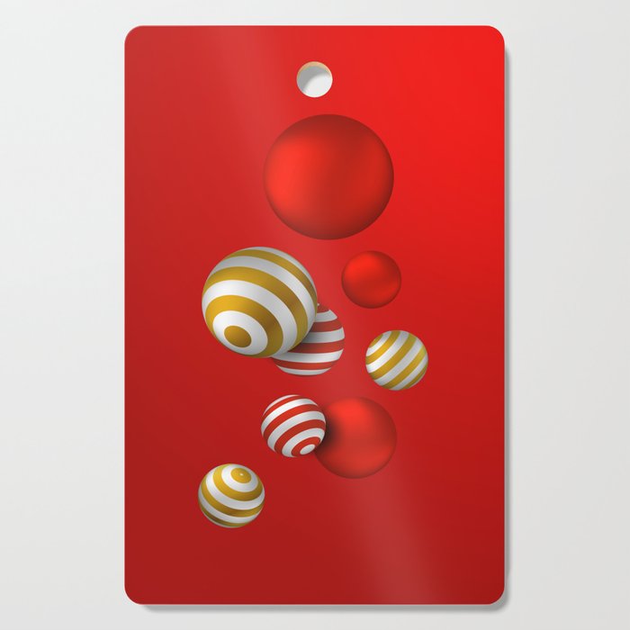 Christmas bauble ornaments on red background Cutting Board