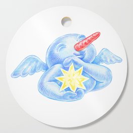 Pencil illustration of a cute smiling snowman with angel wings and the Bethlehem Christmas star in his hands Cutting Board