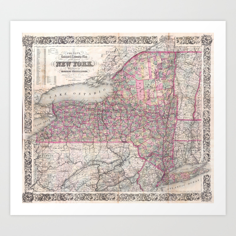 Vintage New York State Railroad Map 1876 Art Print By Bravuramedia Society6