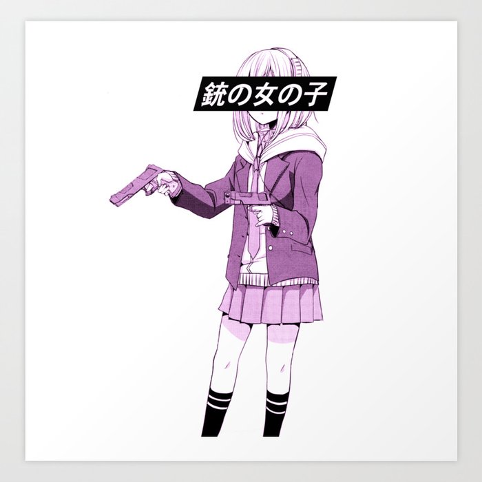 anime girl with a gun drawing