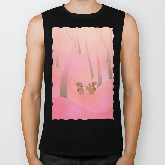 Be My Valentine (Cartoon Squirrels, Coral Pink Spring Forest) Biker Tank