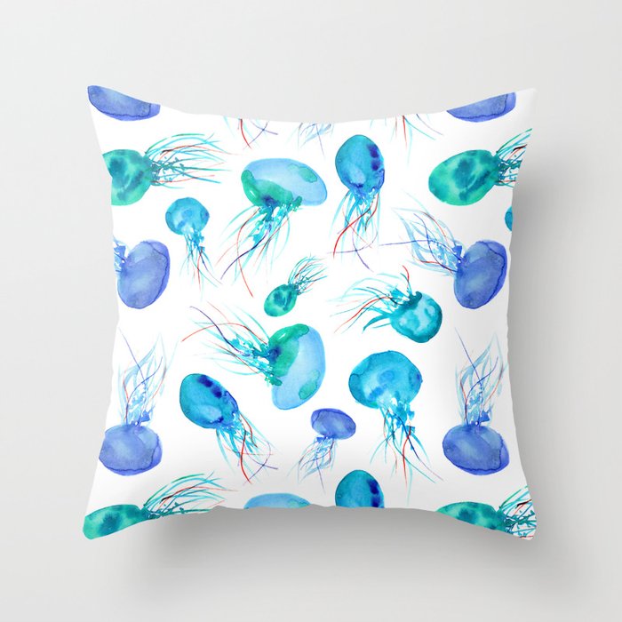 Jellyfish || watercolor Throw Pillow