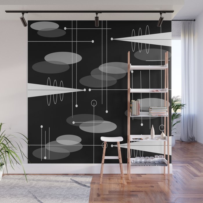 Atomic Space Age Black Wall Mural By Kippygirl Society6 Atomic Space Age Black Wall Mural