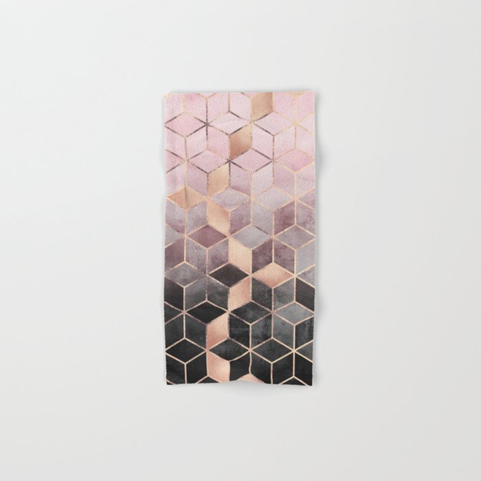 Pink And Grey Gradient Cubes Hand & Bath Towel