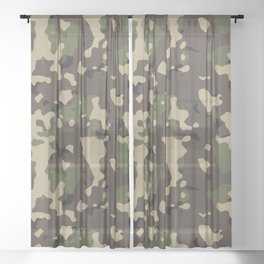 Military Olive Camouflage Sheer Curtain