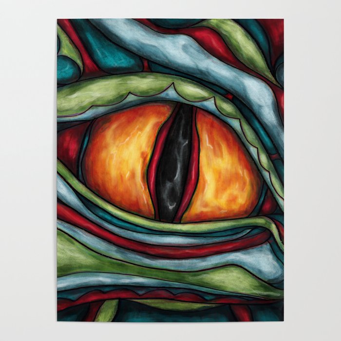 Bright dragon eye painting, fantasy art Poster