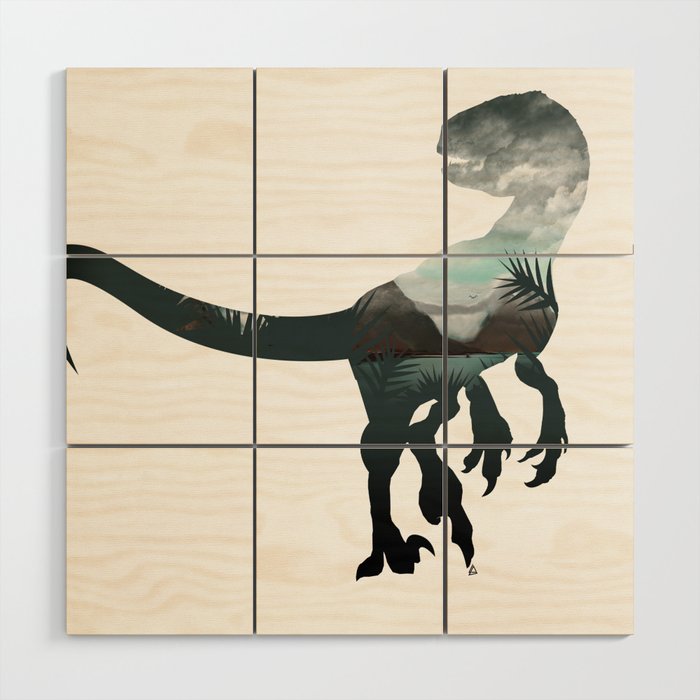 Velociraptor Minimalist Splash Wood Wall Art