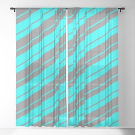 [ Thumbnail: Grey and Cyan Colored Lines/Stripes Pattern Sheer Curtain ]