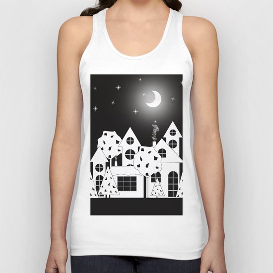 Fabulous houses, trees against the night sky. Unisex Tank Top