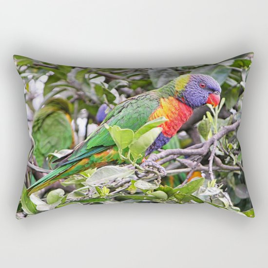 rainbow lorikeet on branch in tree Rectangular Pillow