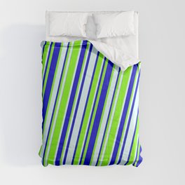 [ Thumbnail: Light Cyan, Blue & Green Colored Lined/Striped Pattern Comforter ]