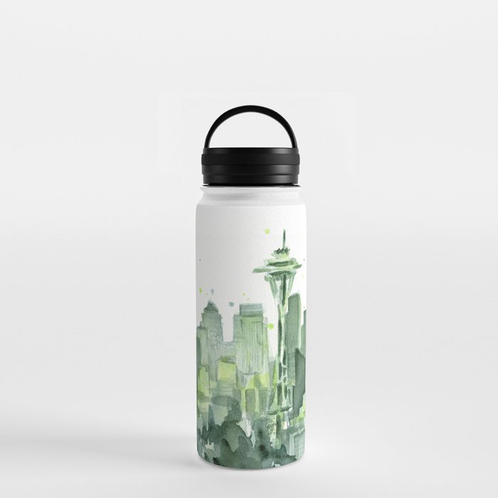 Seattle Watercolor Painting Water Bottle