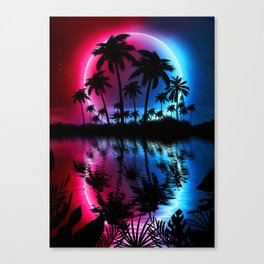 Neon landscape: Neon circle on a tropical beach Canvas Print