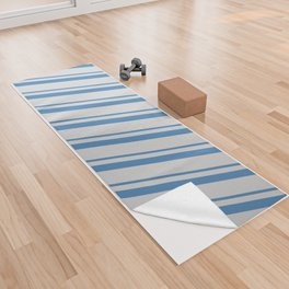 [ Thumbnail: Blue & Light Gray Colored Striped/Lined Pattern Yoga Towel ]