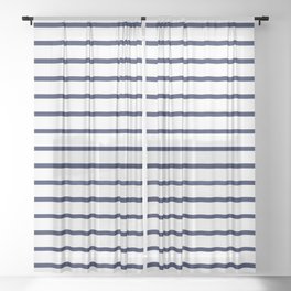 Horizontal Navy Blue Stripes Pattern Sheer Curtain