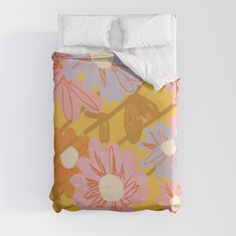 Floral 1968 Duvet Cover | Pink, Yellow, Gigi Rosado, Flowers, Floral, Mid Century, Modern, Curated, Painted, Vintage 