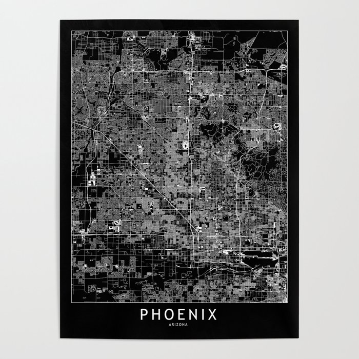 Phoenix Black Map Poster