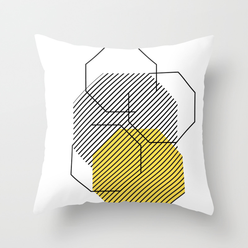Geometric Hexagon Black Yellow Throw Pillow By Hiawol Society6