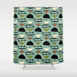 Retro Mid Century Modern Abstract Mobile 647 Blue Olive Brown and Black Shower Curtain