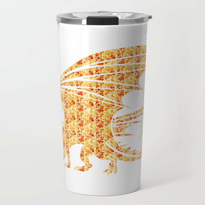 Dragon Silhouette Filled with Fiery Flames with Fiery Flames Travel Mug