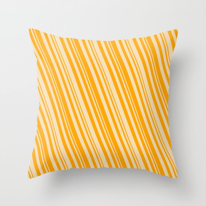 Orange & Tan Colored Pattern of Stripes Throw Pillow