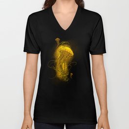 Cool Jellyfish Illustration V Neck T Shirt