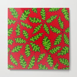 Traditional Christmas Holly with Red Background Metal Print