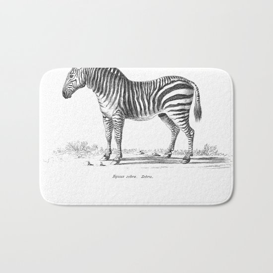 Zebra black and white retro drawing Bath Mat