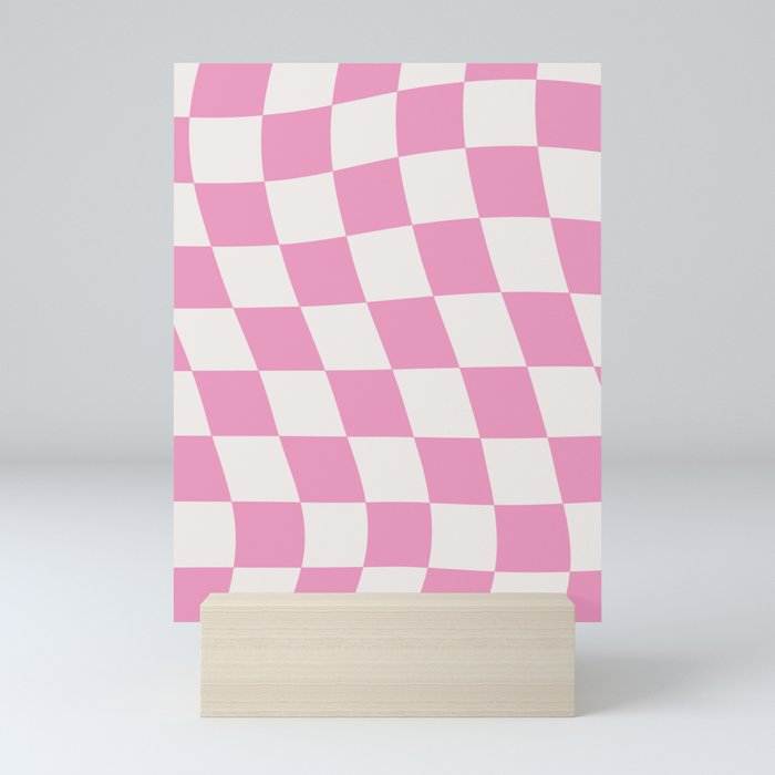 Warped Check Pattern Hot Pink Mini Art Print