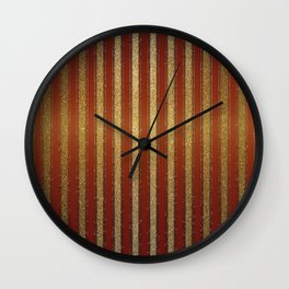 Red Golden Glitter Stripes Vintage Circus Luxury Pattern Wall Clock | Glamour, Festive, Lines, Pattern, Circus, Xmas, Gold, Glitter, Stripes, Royal 