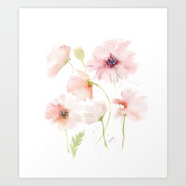 Watercolour Blush Poppies Art Print