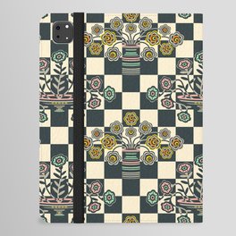 OP-ULENCE CHECKERED FLORAL PATTERN in BLACK & WARM WHITE WITH BRIGHT MULTI-COLOURS iPad Folio Case
