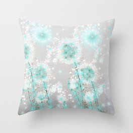 Dandelions in Turquoise Throw Pillow