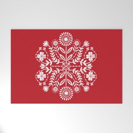 Vintage Christmas Floral Stamp - Scandinavian Folk Art Pattern Welcome Mat