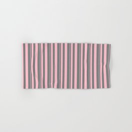 [ Thumbnail: Pink & Gray Colored Lines Pattern Hand & Bath Towel ]