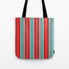 [ Thumbnail: Turquoise & Red Colored Lines Pattern Tote Bag ]