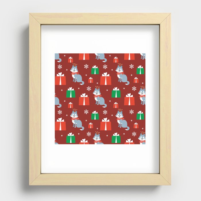 Colorful Seamless Pattern with Cute Dog in Christmas Costume 07 Recessed Framed Print