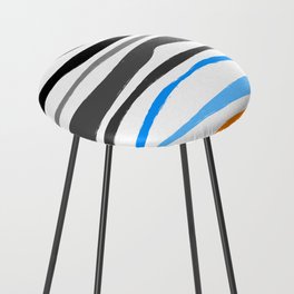 Fold - Colorful Summer Vibes Retro Stripes Art Design in Black and Blue Counter Stool