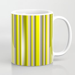 [ Thumbnail: Green, Yellow, Tan & Grey Colored Lined/Striped Pattern Coffee Mug ]