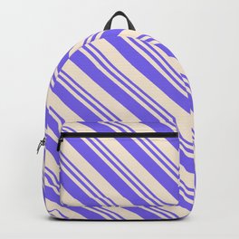 [ Thumbnail: Medium Slate Blue and Beige Colored Lines/Stripes Pattern Backpack ]